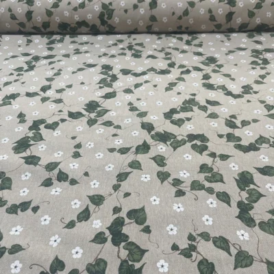 Tovagliato naturale beige con foglie rampicanti e piccoli fiori - Alt. 280cm