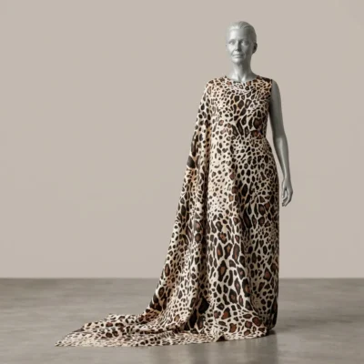 Raso in Pura Seta Animalier Leopardato Avorio Marrone (2)