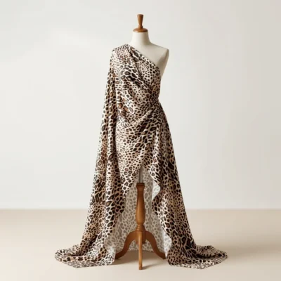 Raso in Pura Seta Animalier Leopardato Avorio Marrone (4)