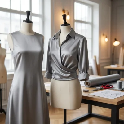 Tessuto in pura seta grigia liscia Made in Italy - Alt.140 cm