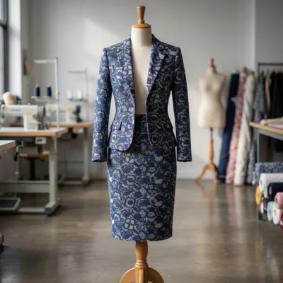 Tessuto Jacquard Blu Navy con Motivo Barocco - Alt. 280cm