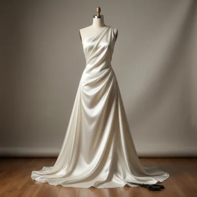 Raso di pura Seta elasticizzata bianco lucido Made in Italy - Alt.155cm