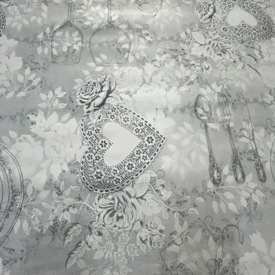 Tessuto plastificato per tovagliato con fantasia cuori e posate - Alt.140 cm