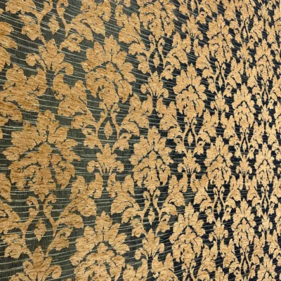 Tessuto d’arredo per tende e copritavolo damascato verde scuro e oro - Alt 145cm