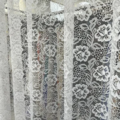 Tessuto per tende e arredo in pizzo floreale jacquard bianco  - Alt. 300 cm