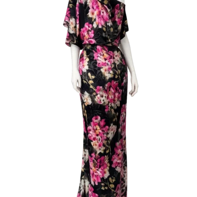 Tessuto di Seta devor&eacute; su base georgette (tipo chiffon), fantasia floreale - Alt.145 cm