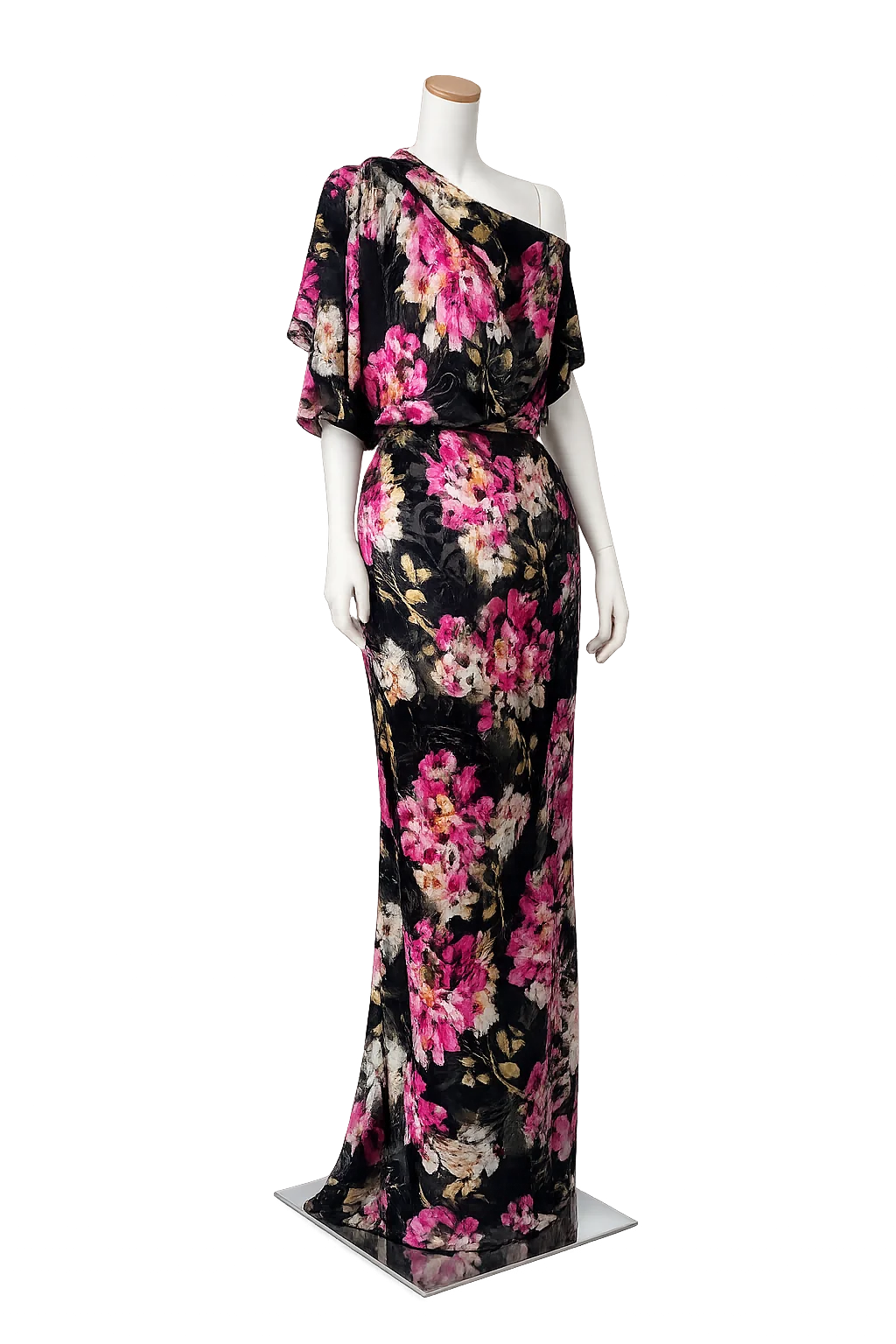 Tessuto di Seta devoré su base georgette (tipo chiffon), fantasia floreale - Alt.145 cm